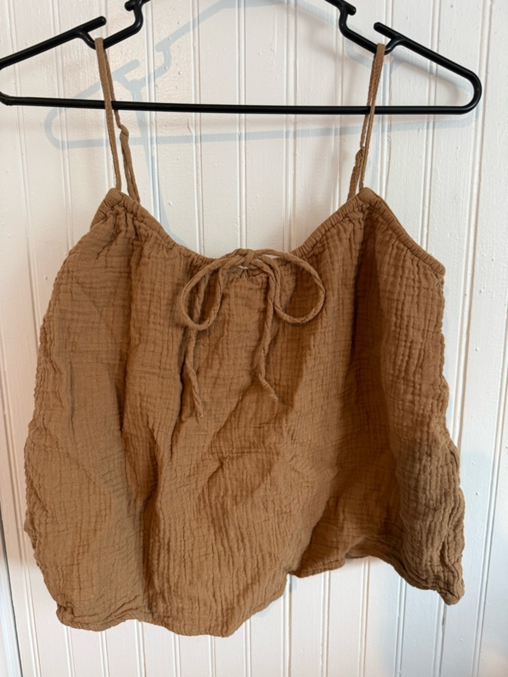 H&M Brown Gauze Tie-Front Crop Tank